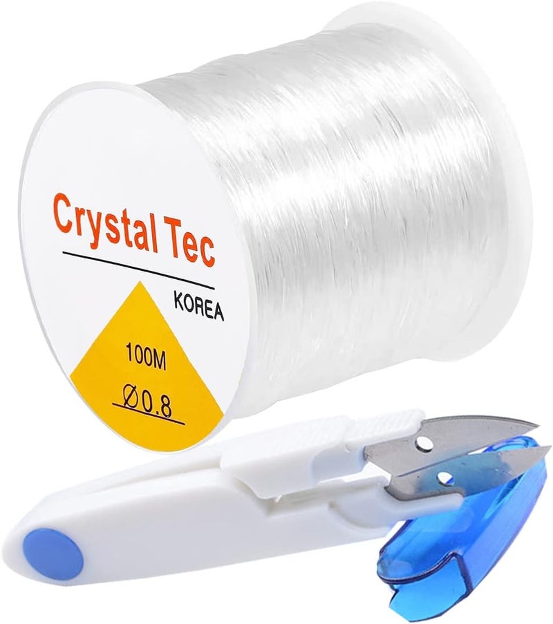QBJAYTY 0.8mm Bracelet String Elastic, Clear Elastic String for Bracelets, Clay Bead String, 100m Stretchy Bracelet String for Bracelet Making, Stretch Beading String Cord Thread for Beads(Crystal) - Image 1